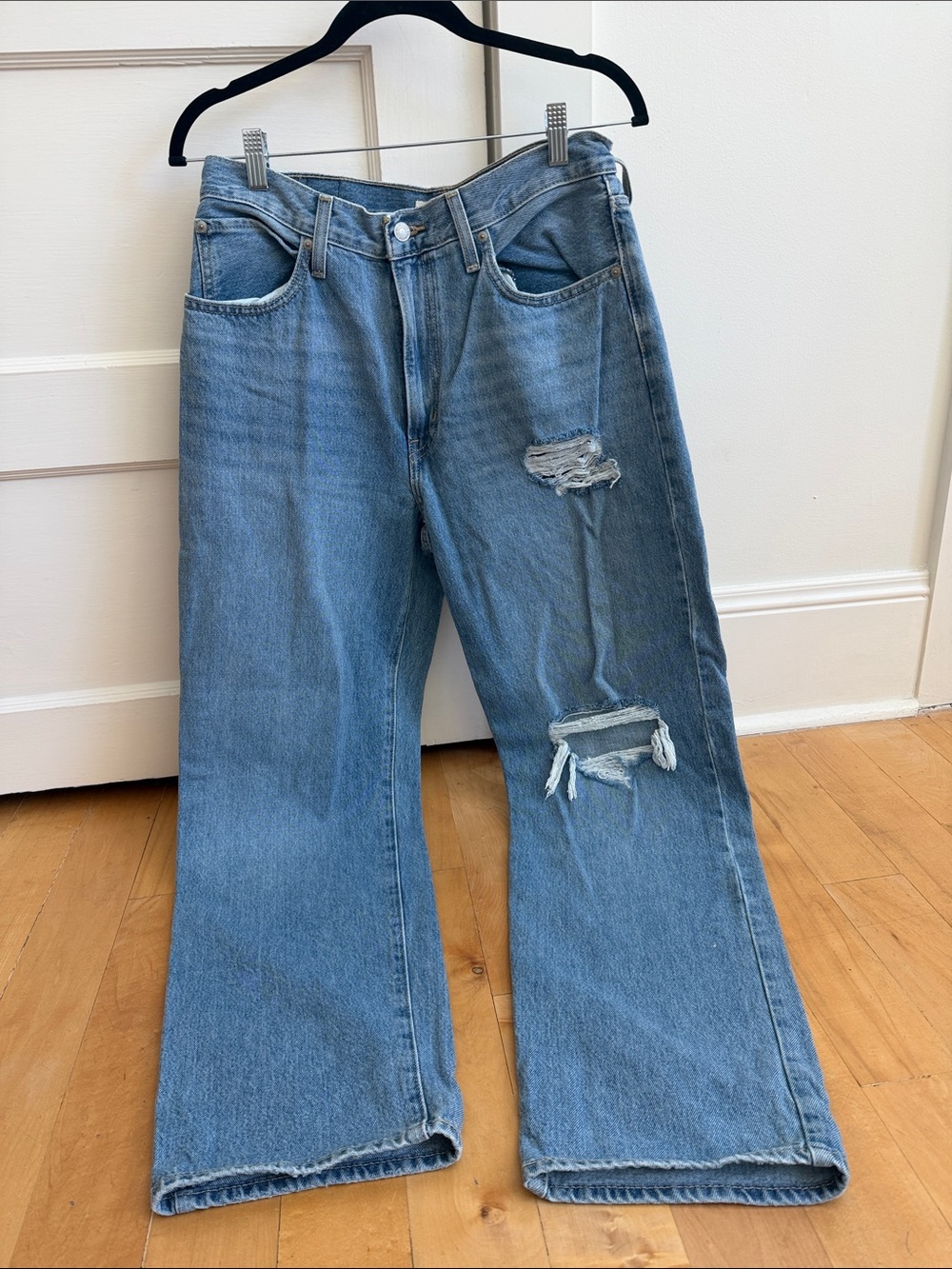 Levi's Distressed Light Blue Wide-Leg Jeans